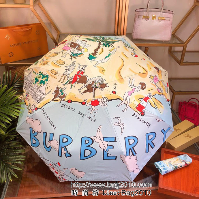 BURBERRY巴寶莉 專櫃夏季新款 全自動折疊晴雨傘 花卉圖案 防雨防紫外線隔熱傘  sll1040